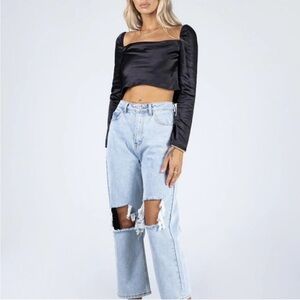 Princess Polly Black Draped Long Sleeve Blouse